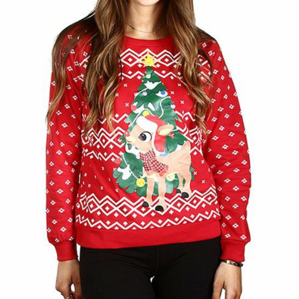 Light Up Rudolph Christmas Tree Sweater